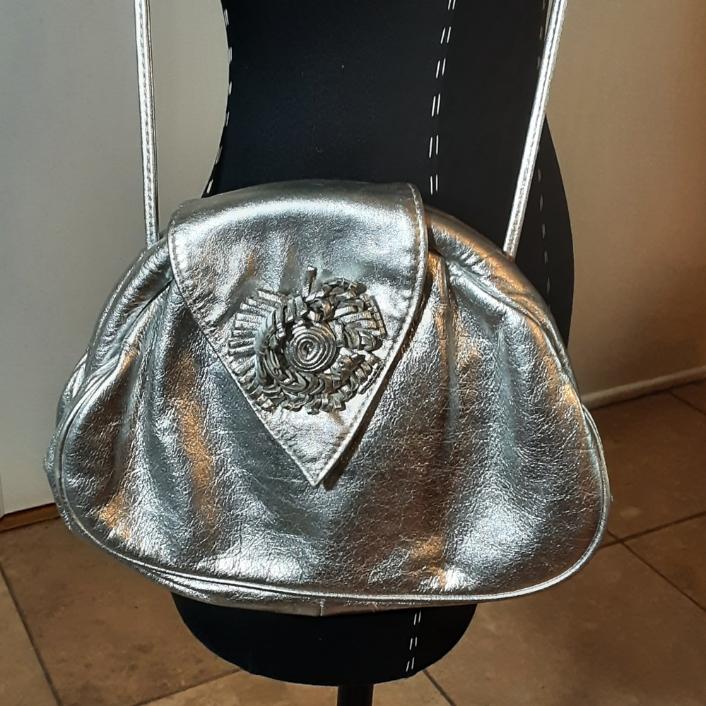 Silver Women's Bag with Floral Accent